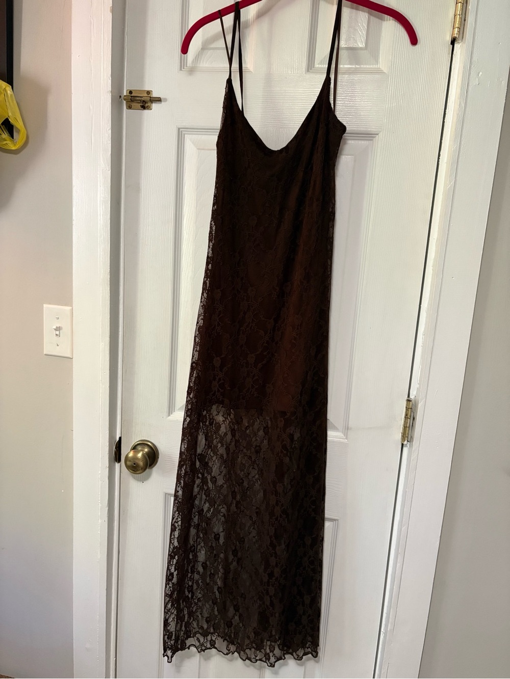 Brown Lace Slip Dress - with cream vest
